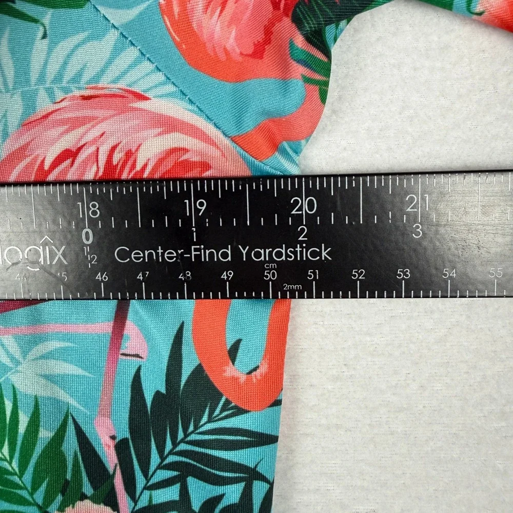 Yatta Golf Mens S‎ Flamingo Tropical Floral Performance Polo Shirt Turquoise AOP